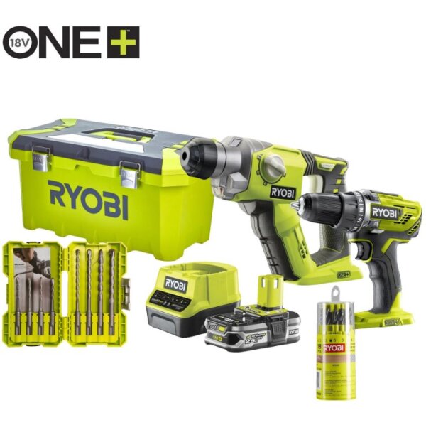 Ryobi R18DDSDS-125T Akku-Kombokit 18 V inkl. 2 Ger&auml;te/Akku/Ladeger&auml;t/Zubeh&ouml;r/